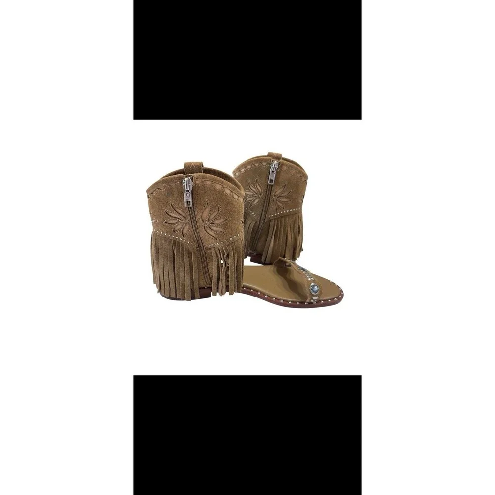 Ash Women's Paquito Fringe Suede Leather Sandal BROWN Western EU 40 US 9.
